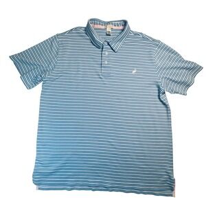 The Beaufort Bonnet Company Mens XL Blue White Striped Pima Cotton Polo Shirt